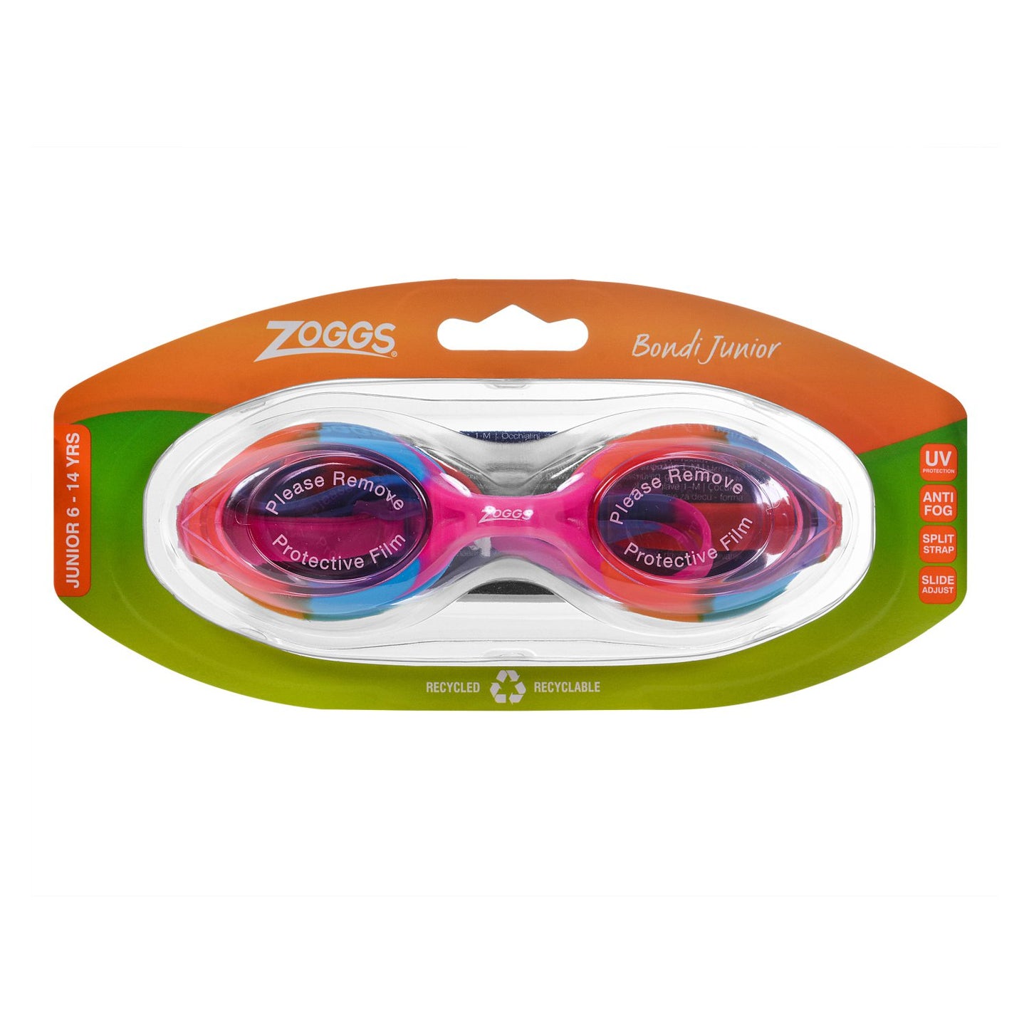 Zoggs Bondi Junior Swimming Goggles | Pink/Orange - Tinted Pink Lens