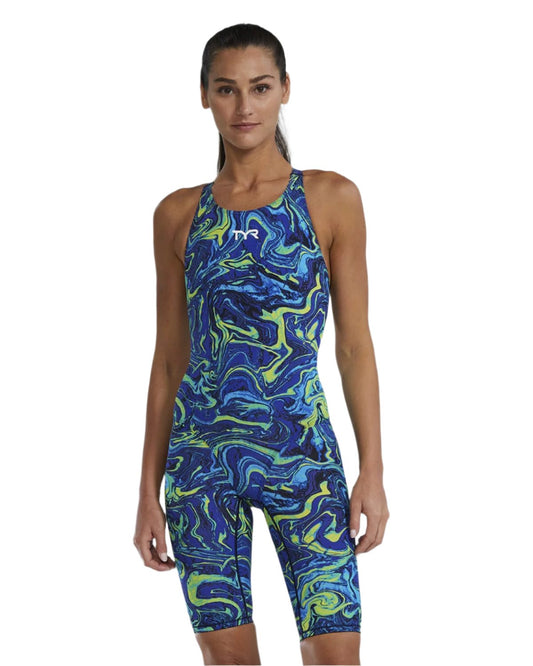 TYR Women's Thresher Hyperblitz Openback Swimsuit | Blue/Green