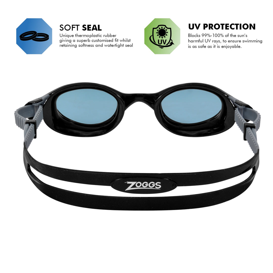 Zoggs Phantom 2.0 Swimming Goggles | Black/Grey/Tint Smoke