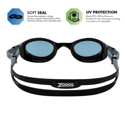 Zoggs Phantom 2.0 Swimming Goggles | Black/Grey/Tint Smoke