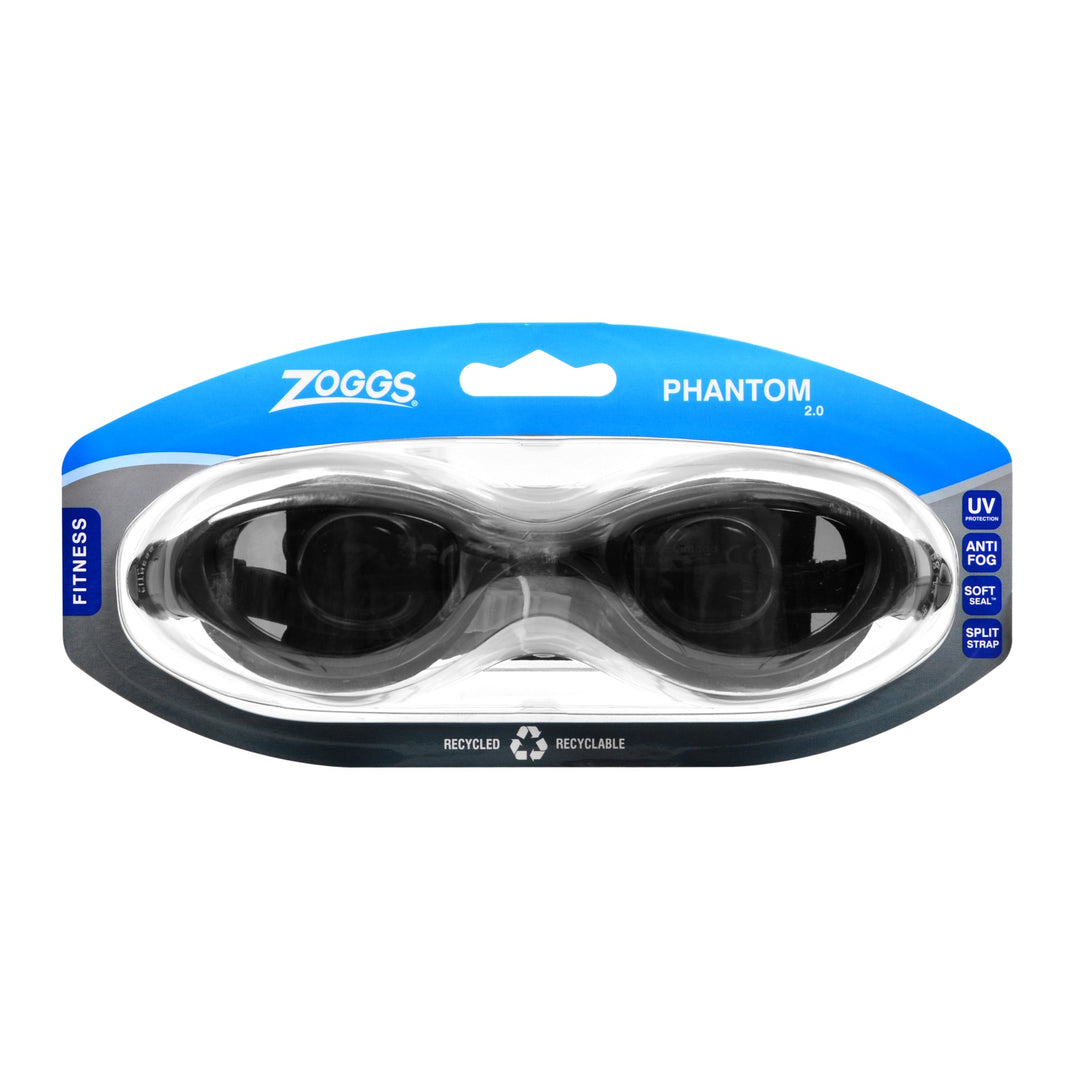 Zoggs Phantom 2.0 Swimming Goggles | Black/Grey/Tint Smoke