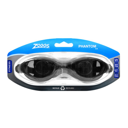 Zoggs Phantom 2.0 Swimming Goggles | Black/Grey/Tint Smoke