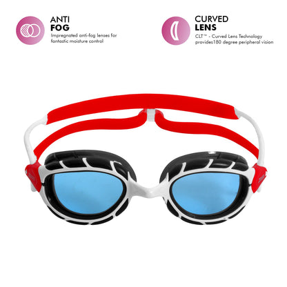 Zoggs Predator Swimming Goggle | White Red/Tint Blue - Regular Fit