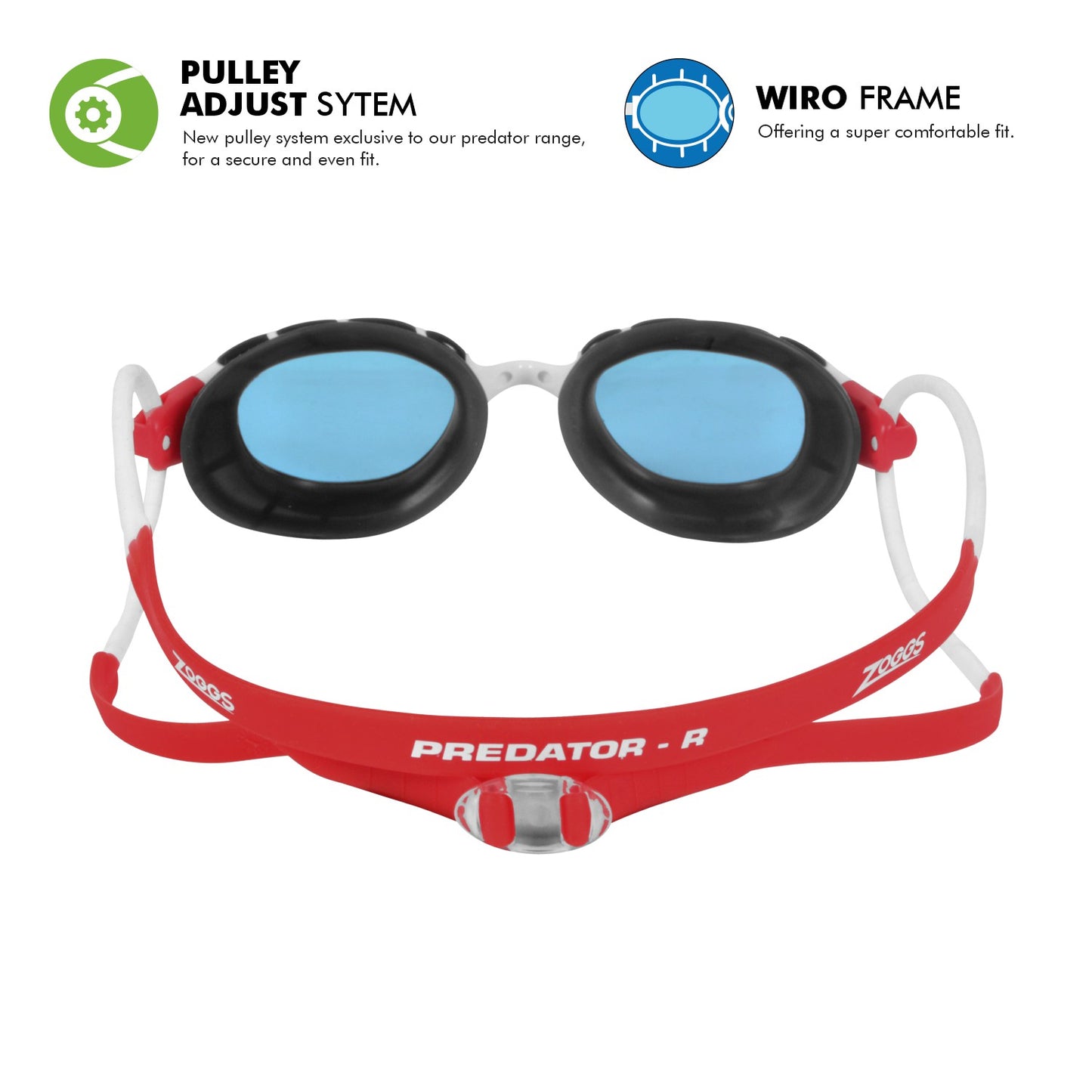 Zoggs Predator Swimming Goggle | White Red/Tint Blue - Regular Fit