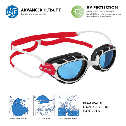 Zoggs Predator Swimming Goggle | White Red/Tint Blue - Regular Fit