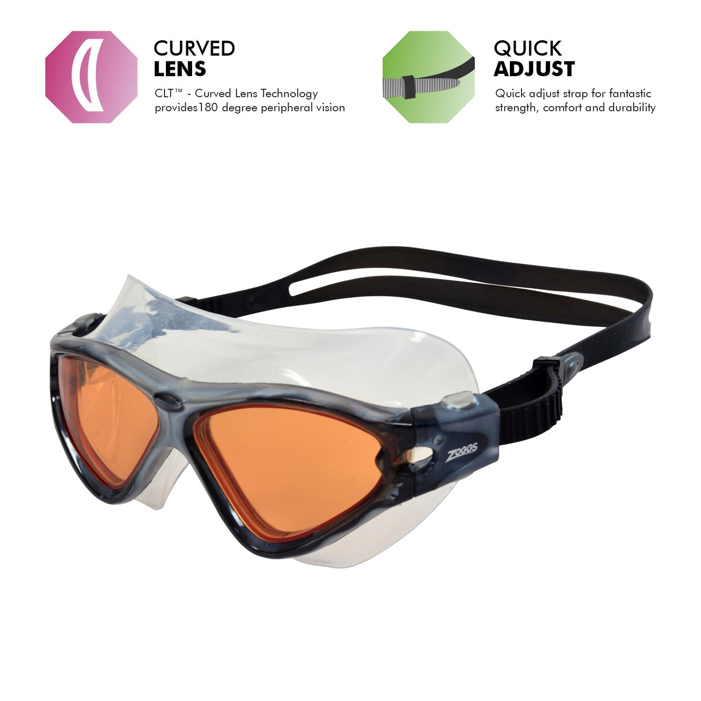 Zoggs Tri-Vision Mask Swimming Goggles | Grey/Black - Tinted Copper Lens