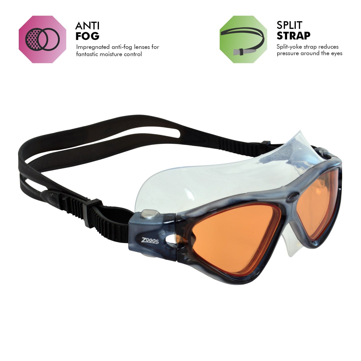 Zoggs Tri-Vision Mask Swimming Goggles | Grey/Black - Tinted Copper Lens