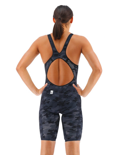 TYR Womens Venzo Open back Racing Swimsuit | Camo | Black