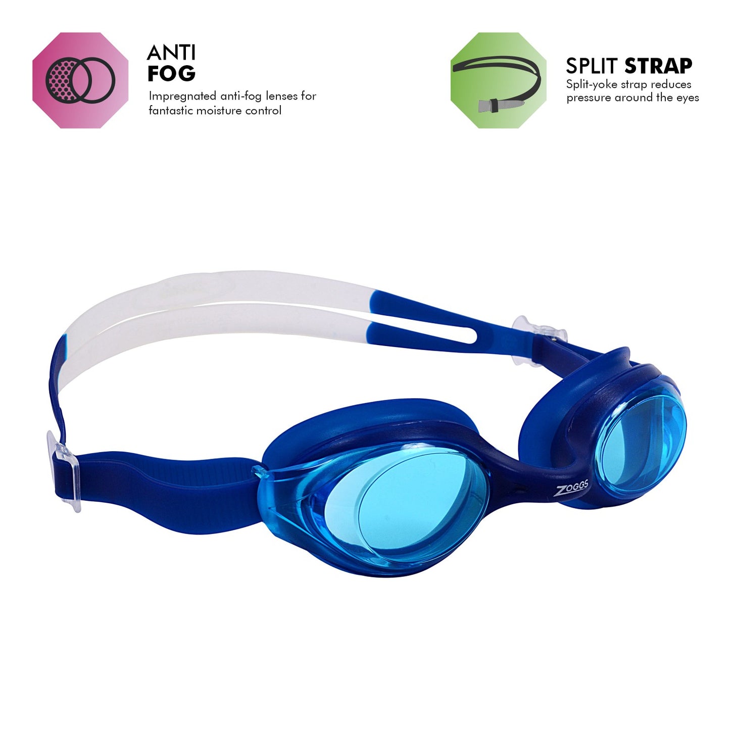 Zoggs Bondi Swimming Goggles | Navy/White - Tinted Blue Lens