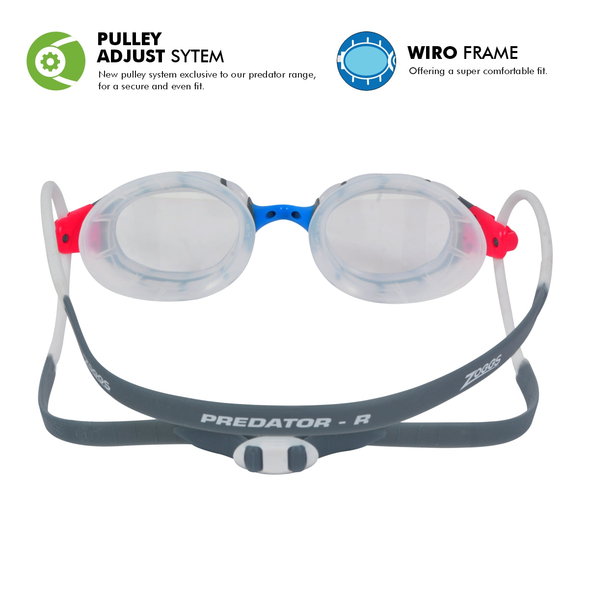 Zoggs Predator Swimming Goggle | Clear Lens/Clear Grey - Regular Fit