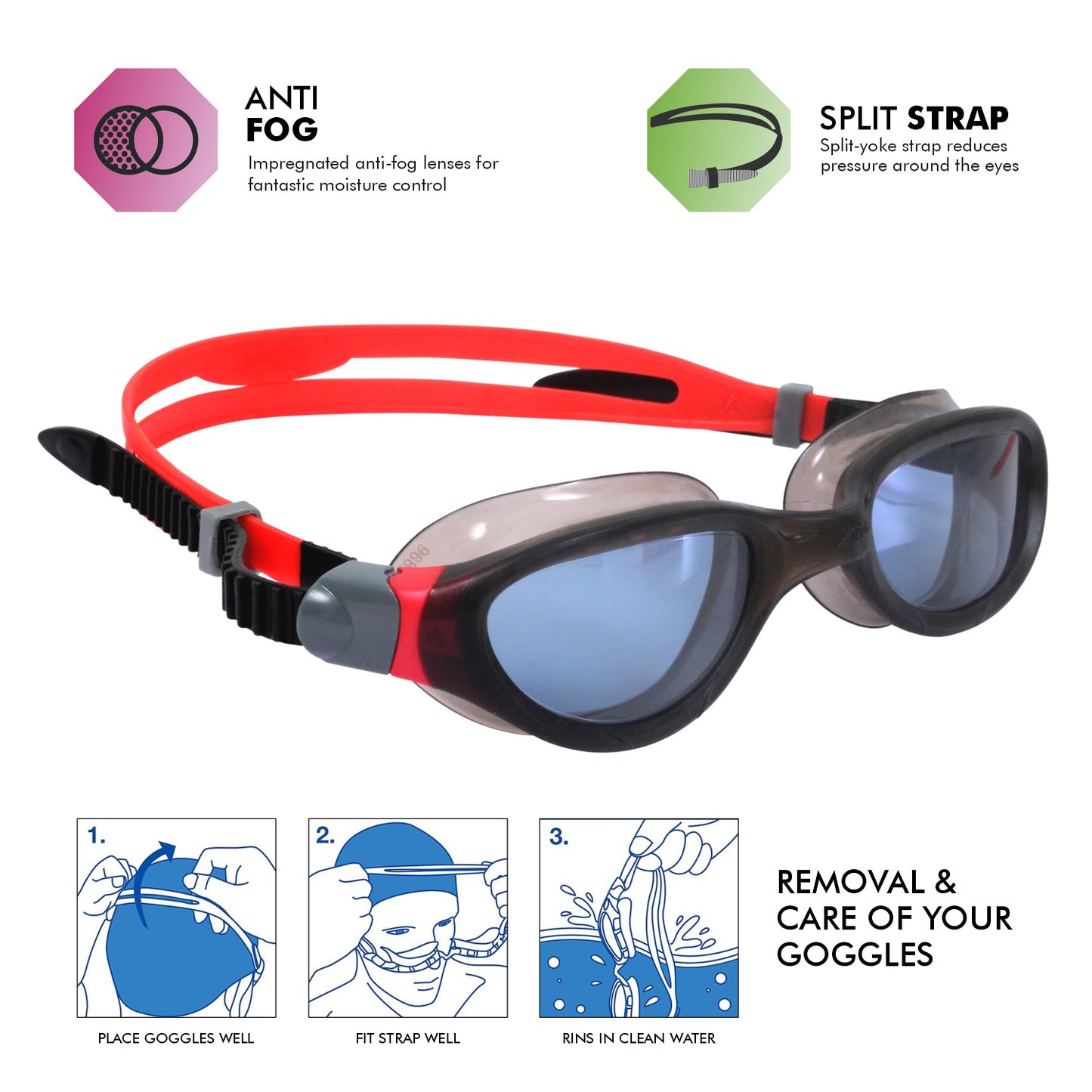 Zoggs Phantom 2.0 Swimming Goggles | Black/Red/Tint Smoke Lens