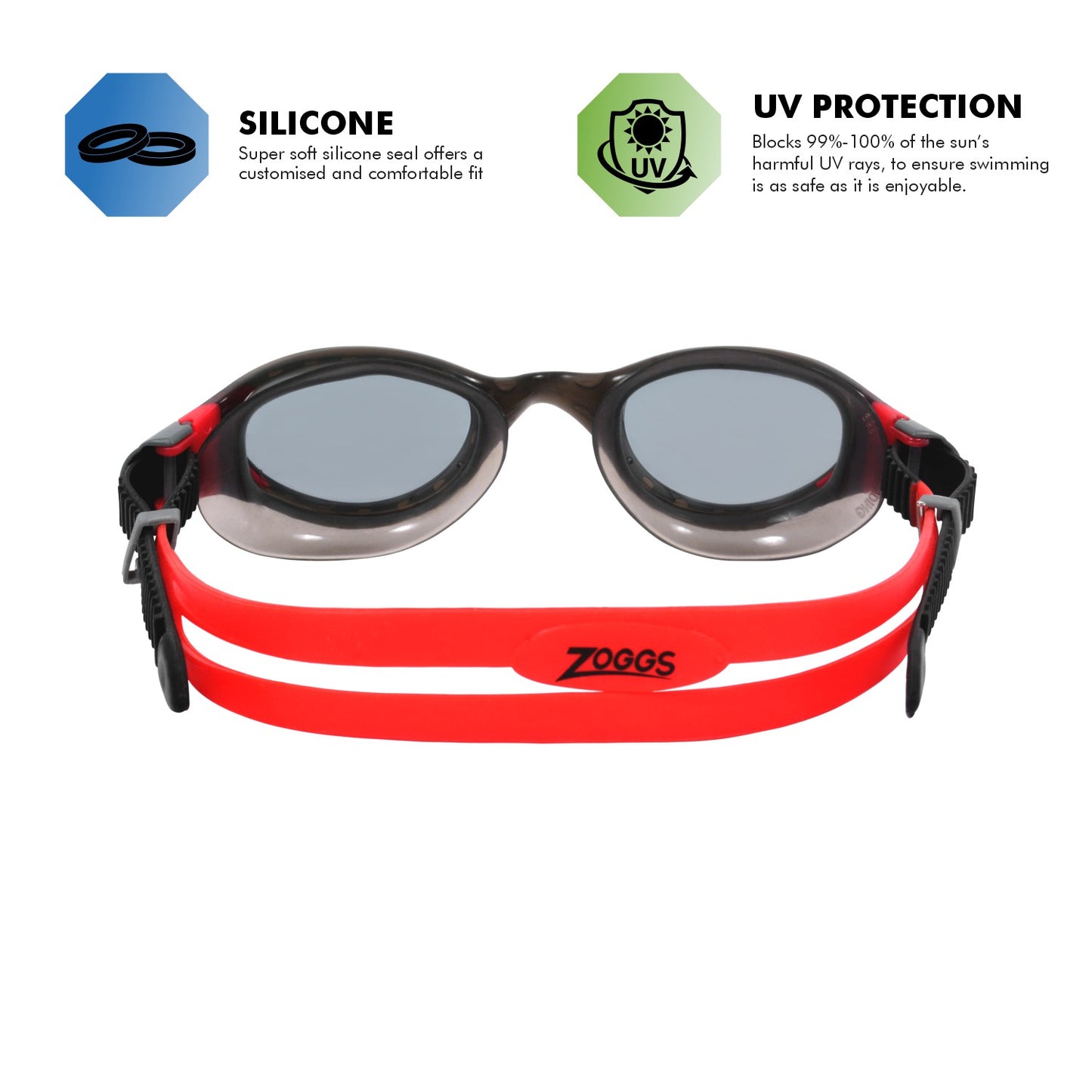 Zoggs Phantom 2.0 Swimming Goggles | Black/Red/Tint Smoke Lens