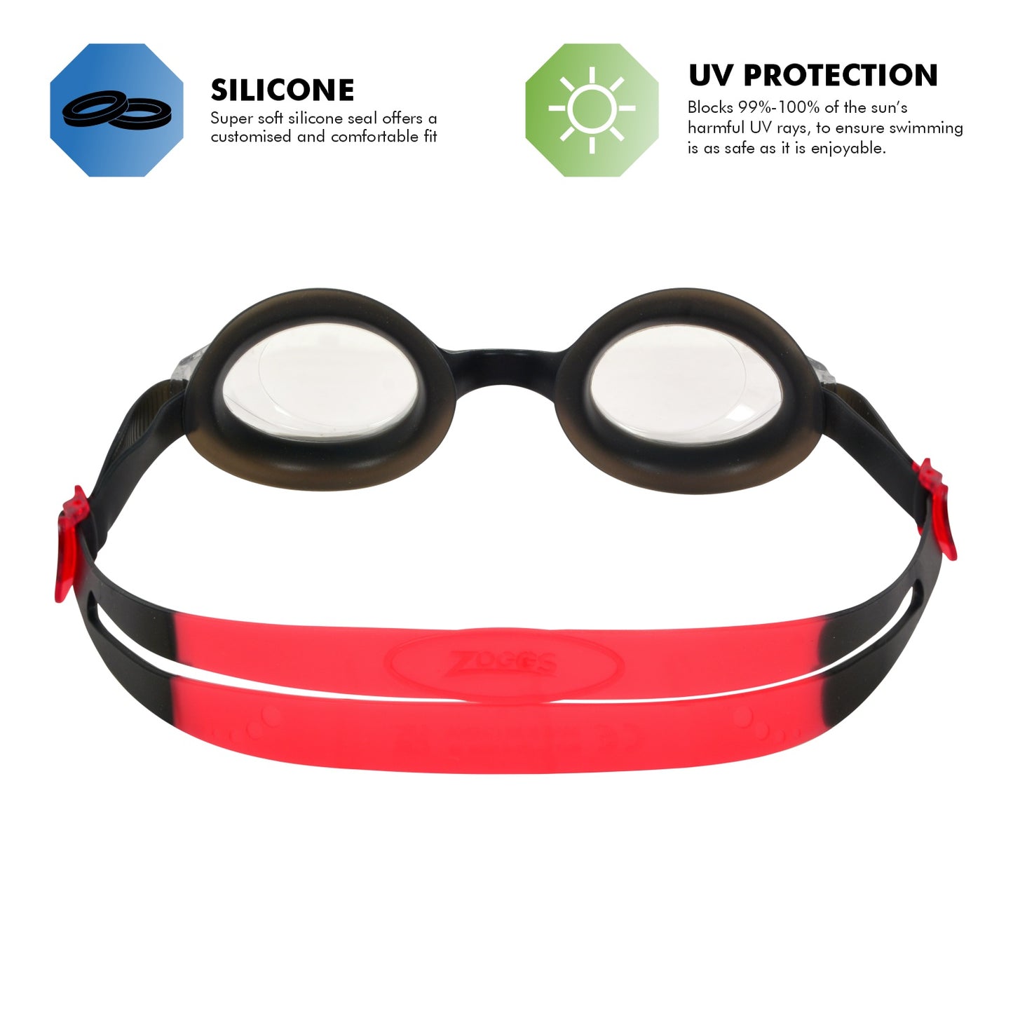 Zoggs Bondi Swimming Goggles | Smoke/Red - Clear Lens