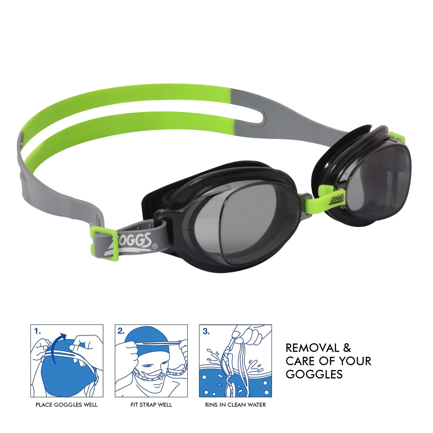 Zoggs Otter Swimming Goggle | Grey/Green - Tinted Smoke Lens