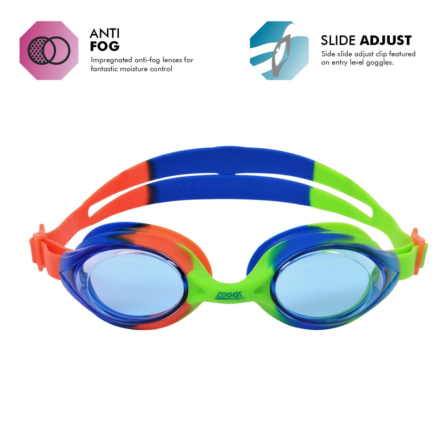 Zoggs Bondi Junior Swimming Goggles | Green/Blue - Tinted Blue Lens