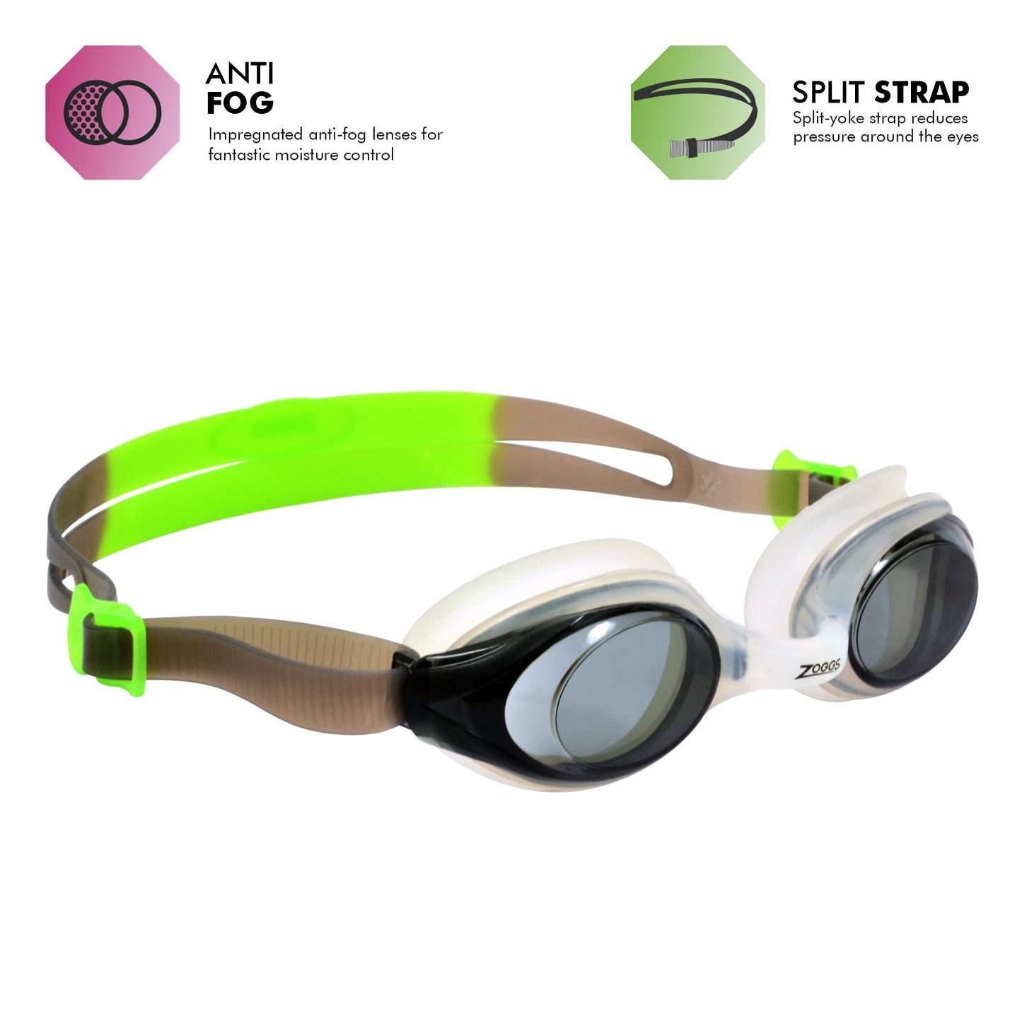 Zoggs Bondi Swimming Goggles | White/Blue - Lime/Tinted Smoke Lens