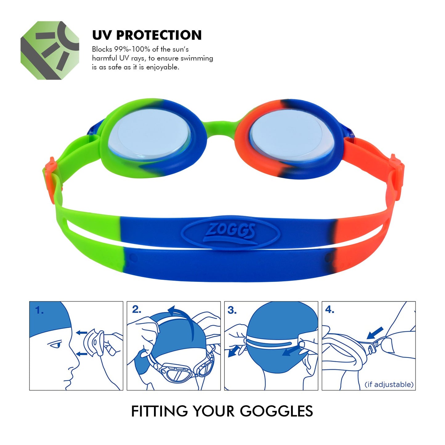 Zoggs Bondi Junior Swimming Goggles | Green/Blue - Tinted Blue Lens