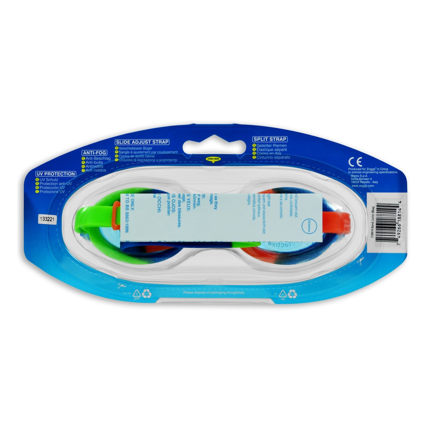 Zoggs Bondi Junior Swimming Goggles | Green/Blue - Tinted Blue Lens