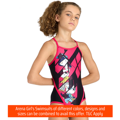 Arena Cats Girl's Swimsuit | Super Fly Back | Black- Freak Rose