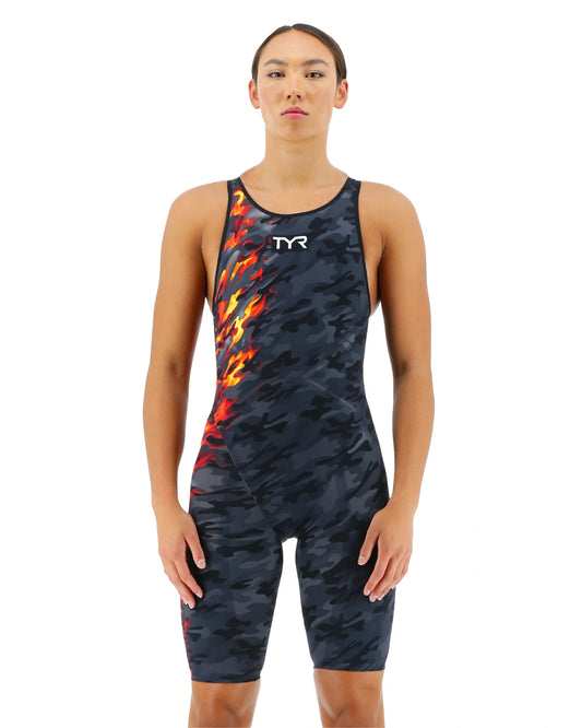 TYR Women's Venzo Camo Openback Swimsuit - FIRE